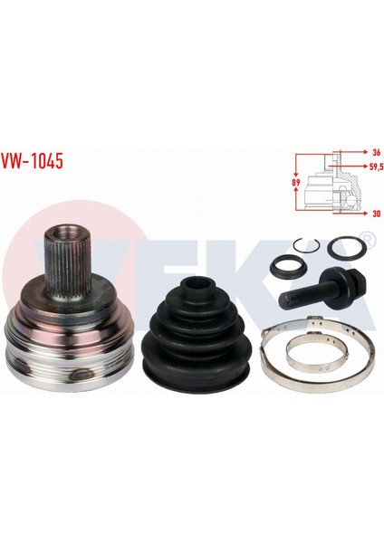 Volkswagen Golf V (1k1) 1.4i 36X30X59.5 Uzunluk 89 mm 2003-2009 Aks Kafası Sol-Sağ Ön Dış 1K0407311F