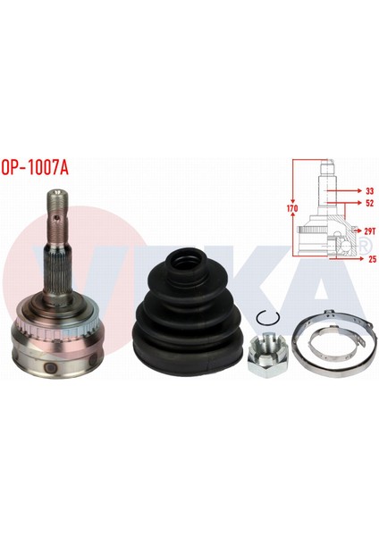 Opel Vectra B 2.0i Abslı 29 Dıs 33X25X52 Uzunluk 170,8 mm 1995-2003 Aks Kafası Sol-Sağ Ön Dış 374262