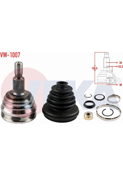 Volkswagen Golf Iv (1j1) 1.6i 36X30X53 Uzunluk 138,3 mm 97-05 Aks Kafası Sol-Sağ Ön Dış 357498099EV