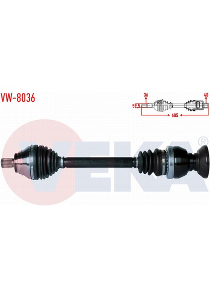 Volkswagen Tıguan(5n_)2.0 Tdı 6 Vıtes A-T 4 Motıon Uzunluk 605MM 07-16 Komple Aks Sağ Ön 5N0407764H