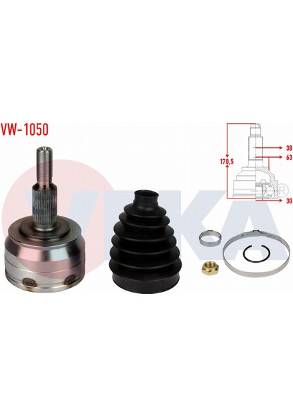 Volkswagen Transporter Vı 2.0 Tdı M-T 38X30X63 Uzunluk 170,5 mm 15-Aks Kafası Sol-Sağ Ön Dış