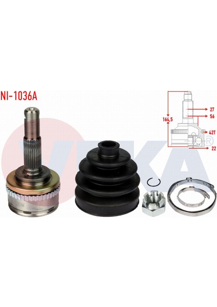 Nıssan PRIMERA(P10)1.6İ 16V Abslı 42 Dıs 27X22X56 Uzunluk 165,4 mm 90-98 Aks Kafası Sol-Sağ Ön Dış