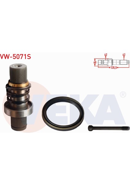 Vw Transporter Aks Kafası Sağ Ön Iç Freze Ek Mili 42X42X60 Uzunluk 135,5 mm 0A5409343A