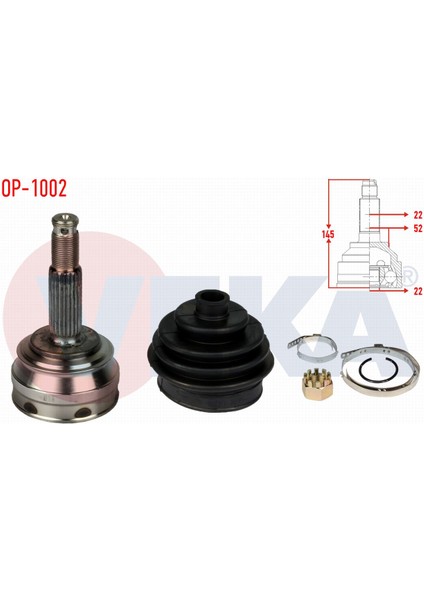 Opel Ascona C 1.3 22X22X52 Uzunluk 145 mm 1981-1988 Aks Kafası Sol-Sağ Ön Dış 901571131