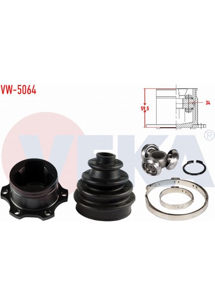 Volkswagen Passat(3b2)1.9 Tdı Freze Dıs 34 Uzunluk 59.5mm 96-00 Aks Kafası Sol-Sağ Ön Iç 3D0498103B