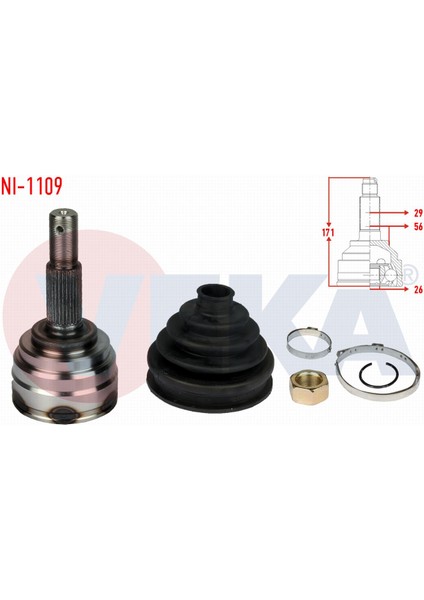 Nıssan Juke (F15) 1.5 Dcı 29X26X56 Uzunluk 171MM 2010- Aks Kafası Dış Sol-Sağ Ön Dış C9211-1KB0B