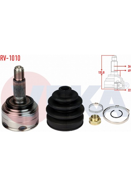 Rover 200 (Xw) 1.4i 26X22X49 Uzunluk 133 mm 1989-1995 Aks Kafası Sol-Sağ Ön Dış 03CGV1053|GVC1053