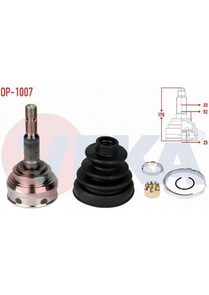 Opel Vectra B 1.8i 16V 33X25X52 Uzunluk 170,8 mm 1995-2003 Aks Kafası Sol-Sağ Ön Dış 374241