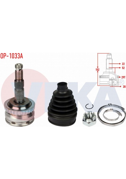 Opel Corsa C 1.0 Abslı 29 Dıs 22X28X52 Uzunluk 151,7 mm 2000-2006 Aks Kafası Sol-Sağ Ön Dış 374368