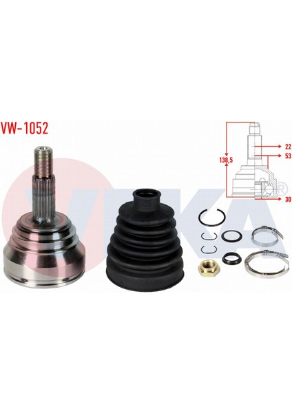 Volkswagen Polo (6n2) 1.4 Tdı 22X30X53 Uzunluk 138.50MM 99-01 Aks Kafası Sol-Sağ Ön Dış 6X0498099