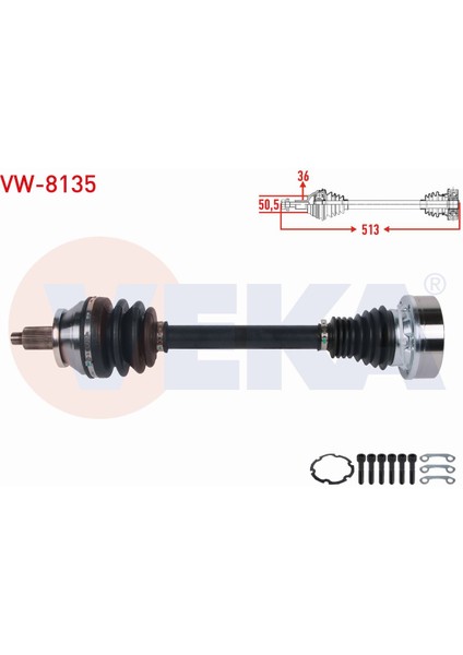 Vw Polo V (6r1, 6c1) 1.2 Tsı 16V M-T 2014-2017 Komple Aks Sol Ön Uzunluk 513MM 6R0407761K