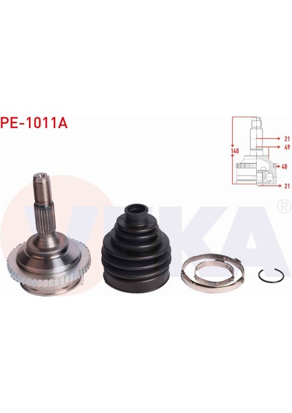 Peugeot 206+ 1.4 Hdı Abslı 48 Dıs 21X21X49 Uzunluk 140 mm 2009- Aks Kafası Sol-Sağ Ön Dış 3273.YC