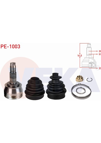 Peugeot Bıpper 1.4 Hdı 2008- Aks Kafası Sol-Sağ Ön Dış 25X22X51 Uzunluk 141,5 mm 2 Körüklü 3272SL