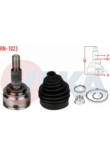 Renault Kangoo(Kw0/1)1.5 Dcı 5 Vıtes 27X22X56,7 Uzunluk 146 mm 08-Aks Kafası Sol-Sağ Ön Dış