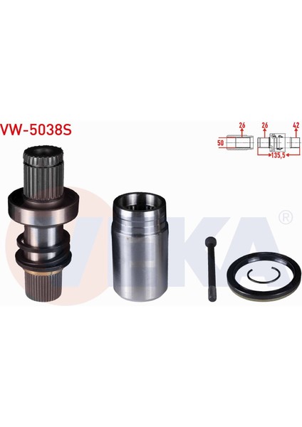 Vw Transporter Aks Kafası Sağ Ön Iç Freze Ek Mili Kıt 26X42X50 Uzunluk 135,5MM 0A5409355C