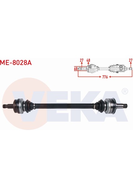 Mercedes C Komple Aks Sol-Sağ Arka Absli 48 Dış Uzunluk 776MM 2043501710