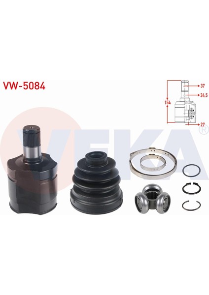 Volkswagen Transporter Aks Kafası Sol Ön Iç 37X27X34,5 Uzunluk 154MM 7E0498103A