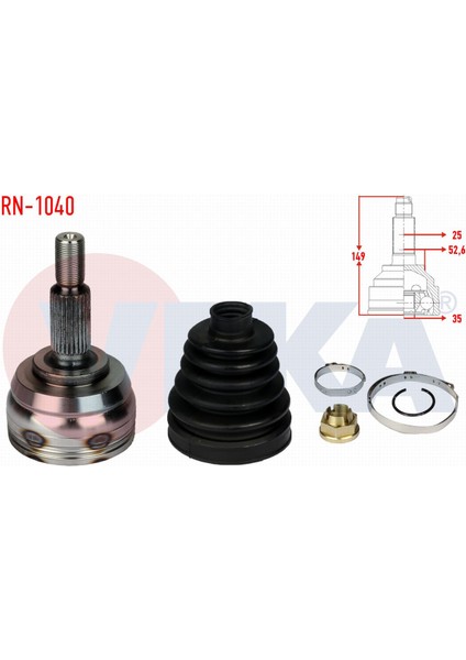 Dacıa Duster 1.5 Dcı M-T 2010- Aks Kafası Sol-Sağ Ön Dış 25X35X52,6 Uzunluk 149MM 391017275R