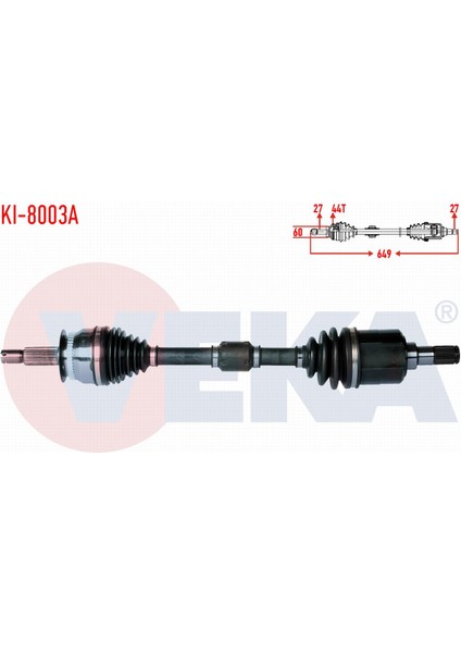 Kıa Cerato (Ld) 1.6 Crdı M-T Abslı 44 Dıs Uzunluk 649MM 2004-2012 Komple Aks Sol Ön 49501-2F060