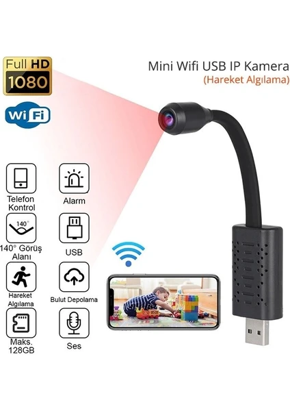 Mini Wıfı USB Ip Kamera Full Hd 1080P Hareket Algılama 140° Bebek Bakıcı Kamera 6243