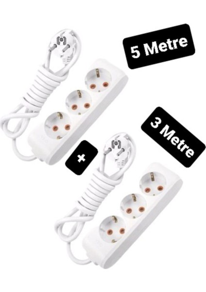 Multilet Grup Priz Uzatma Kablosu ( 1 Adet 3'lü 3 mt ve 1 Adet 3'lü 5 mt)