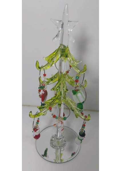 Yılbaşı Süsü Cam Çam Ağacı Halka ile Süslenmiş Dekoratif Obje Biblo 20CM