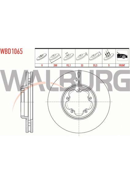 Ford Transıt Custom (V362) 2.2 Tdcı 2012- Fren Diski Ön Havalı 5 Bjn 288X33X93,1X55,5 BK21-1125-BB