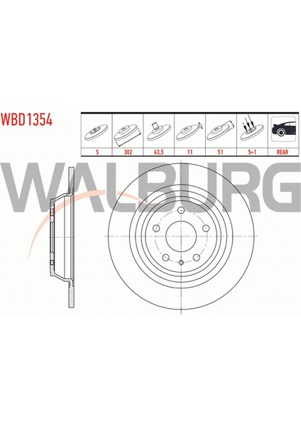 Ford Mondeo V 1.6 Tdcı 2014- Fren Diski Arka Düz 5 Bjn 302X11X63,5X51 DG9C2A315BC