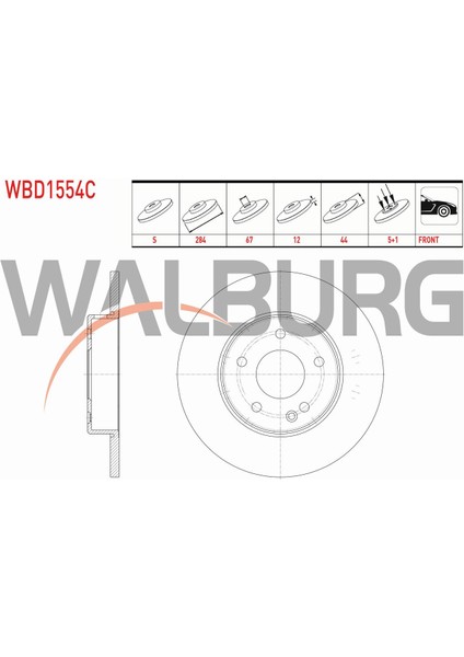 Mercedes C Serısı (W202) C 200 D 5 Bijon 284X12X67X44 93-00 Fren Diski Ön Düz Kaplamalı 202421021264