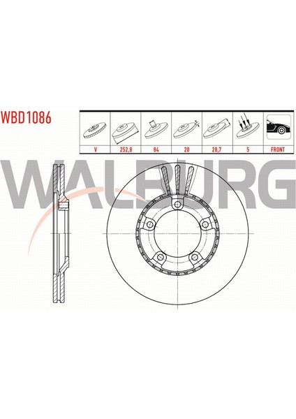 Hyundaı H100 2.5 D 1993-2004 Fren Diski Ön Havalı 5 Bjn 252,8X20X84X28,7 58129-44010