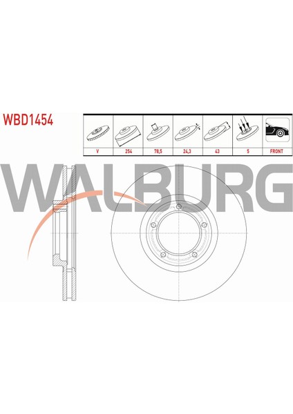 Ford Transıt (T12) 2.5 D - 2.5 Dı 1991-1998 Fren Diski Ön Havalı 5 Bjn 254X24,3X78,5X43 95VX1125AA