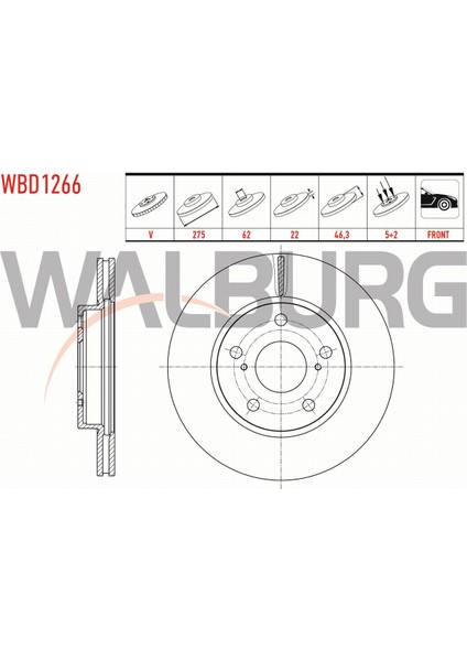 Toyota Corolla 1.4 Vvt-I 2007-2012 Fren Diski Ön Havalı 5 Bjn 275X22X62X46,3 43512-02220