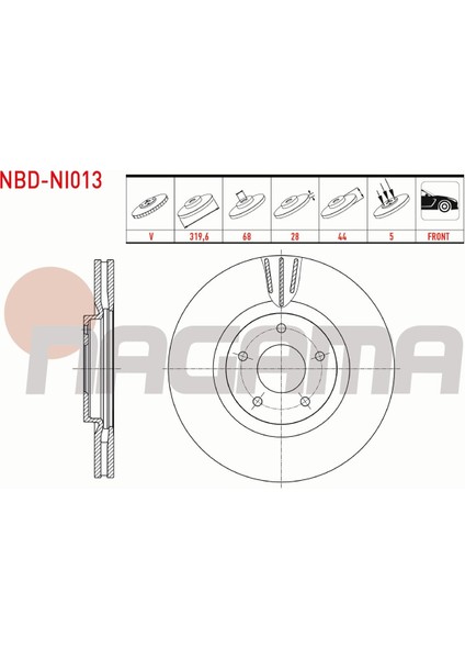 Nıssan Qashqaı (J10) 2.0 Dcı 19 Jant 2007-2014 Fren Diski Ön Havalı 5 Bjn 319,6X28X68X44 40206ET01A