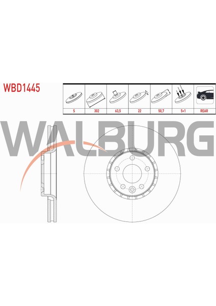 Volvo XC60 D3 - D4 - D5 - 2.4 D 2008-2017 Fren Diski Arka Havalı 5 Bjn 302X22X53,5X50,7 31410569