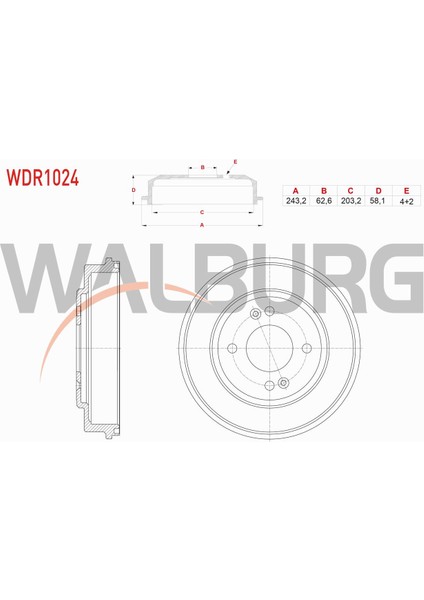 Hyundaı Getz 1.3i-1.4i-1.5 Crdı 02-08 Fren Kampanası Arka 4 Delik 243,2X62,6X203,2X58,1 58411-1C300