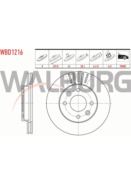 Kangoo 1.5 Dcı 1998-2008 Fren Diski Ön Havalı 4 Bjn 237,8X20,1X61X41,15 8671000085