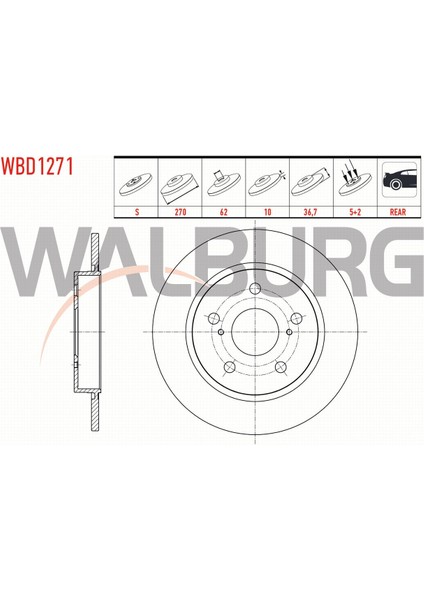 Corolla 1.4 D-4d - 1.33 2007-2012 Fren Diski Arka Düz 5 Bjn 270X10X62X36,7 42431-02170