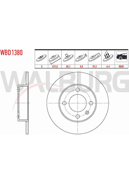 Volkswagen Polo 1.6 1995-2001 Fren Diski Arka Düz 4 Bjn 231,80X8,80X65,10X39,30 6n0 615 601 A