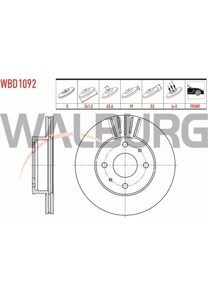 Hyundaı Accent Fren Diski Ön Havalı 4 Bjn 241,5X19X63,6X52 5171225010