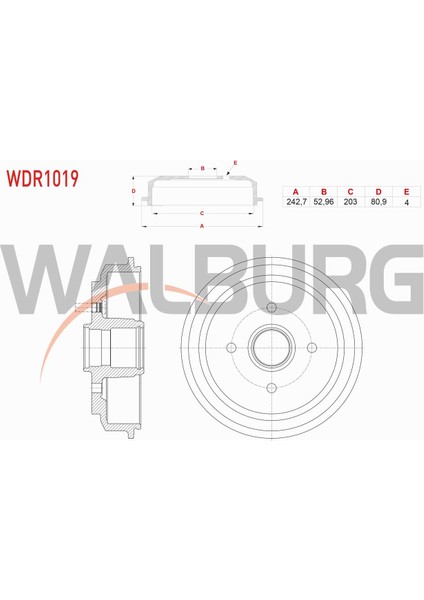 Ford Fıesta Fren Kampanası Arka 4 Delik 242,7X52,96X203X80,9 2S611113A1K