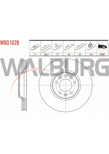 Fıat Scudo (270) 2.0 Mjt 2007- Fren Diski Ön Havalı 5 Bjn 303,7X28X71X48 4249 K0