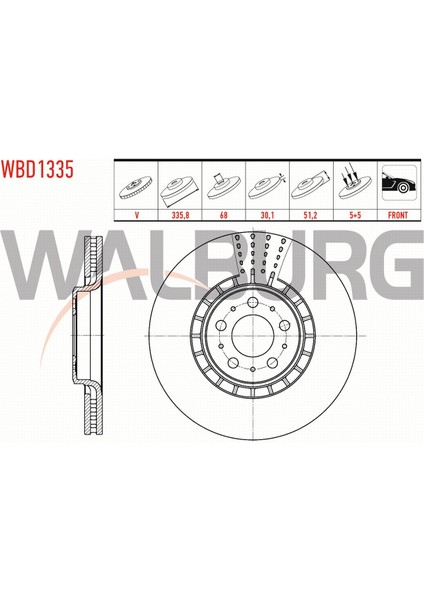 Volvo XC90 I 3.2i 2002-2014 Fren Diski Ön Havalı 5 Bjn 335,8X30,1X68X51,2 306573013