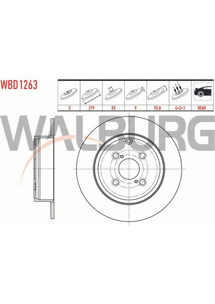 Toyota Corolla (_E12_) 1.4 D-4d 2002-2007 Fren Diski Arka Düz 4 Bjn 279X9X55X55,8 42431-02081
