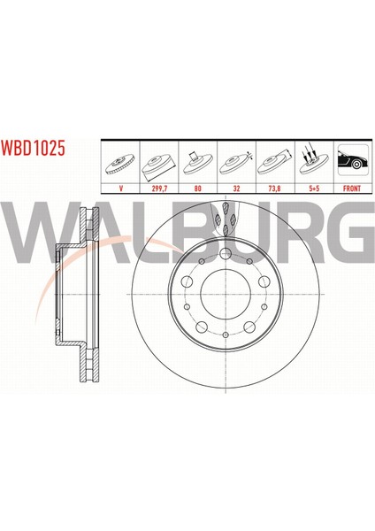 Fıat Ducato 2.3 Mjt 2006-2014 Fren Diski Ön Havalı 5 Bjn Bjn 299,7X32X80X73,6 16 078 723 80