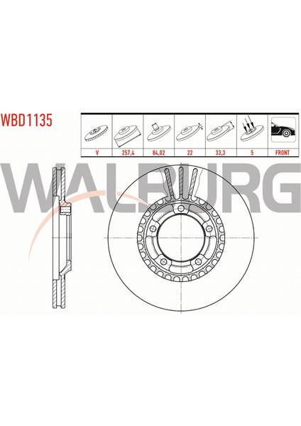 Mıtsubıshı L 300 (P0W,P1W) 2.5 D 1986-2006 Fren Diski Ön Havalı 5 Bjn 258,1X22X84,02X33,01 MB407030
