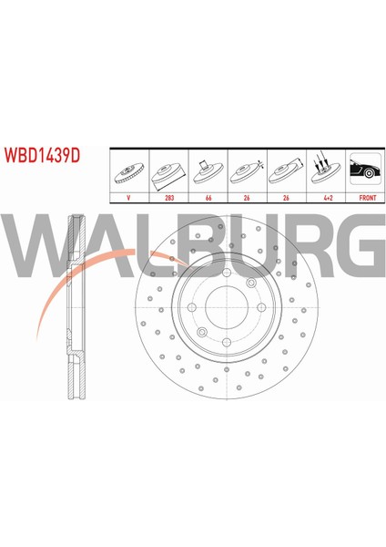 Peugeot 406 2.0i - 3.0 1995-2004 Fren Diski Ön Havalı Performans Delikli 4 Bjn 283X26X66X26 4246.R7