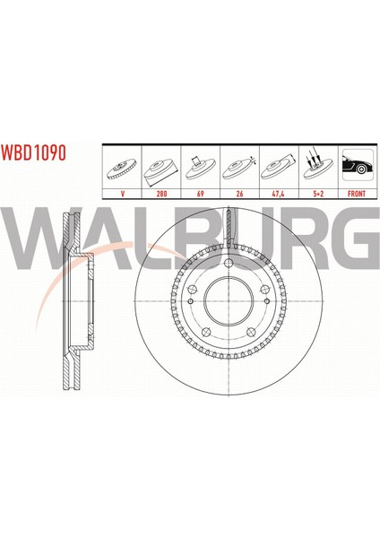 Hyundaı I30 (Fd) 1.4i - 1.6i 2007-2011 Fren Diski Ön Havalı 5 Bjn 280X26X69X47,4 517123K010