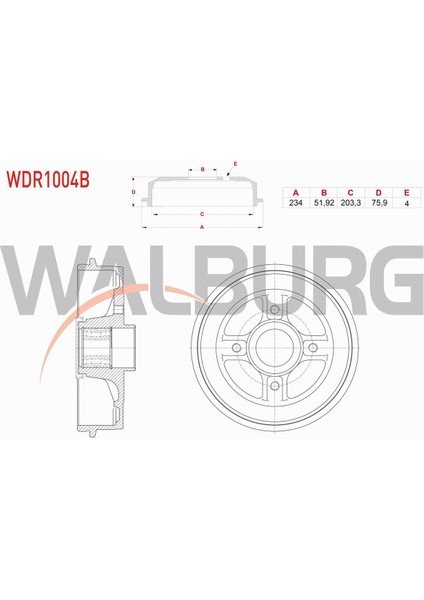 Renault Clıo Iı 1998-2005 Fren Kampanası Arka Rulmanlı 4 Delik 234X51,92X203,3X75,9 7700428821