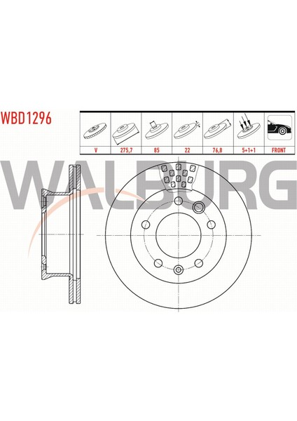 Volkswagen Lt Fren Diski Ön Havalı 5 Bjn 275,7X22X85X76,8 2D0615301D