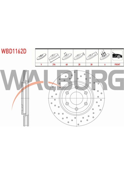 Nıssan Navara Fren Diski Ön Havalı Performans Delikli 6 Bjn 296X28X68X38 4F0615301G